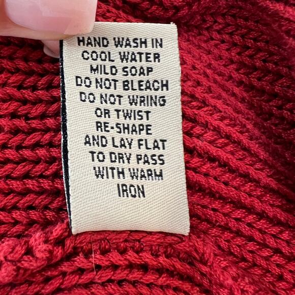 Beyond Threads Red Pima Cotton Chunky Knit Ribbed Foldover Collar Cardigan M - Picture 7 of 7